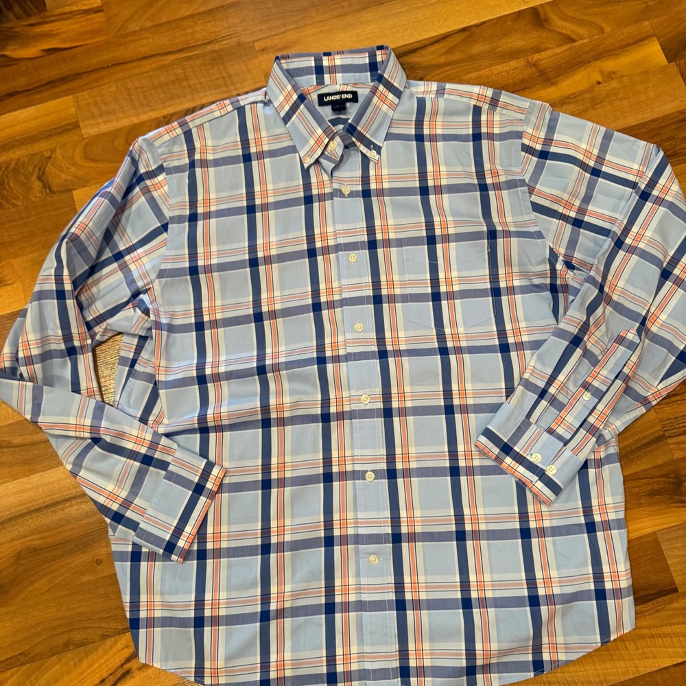 Lands' End Plaid‎ Button Down Shirt Traditional Fit Long Sleeve Mens 16-16.5 EUC